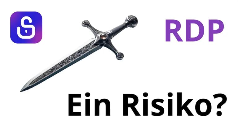 Titelgrafik „RDP – Ein Risiko?“ mit einem Schwert als Sinnbild für das zweischneidige Werkzeug